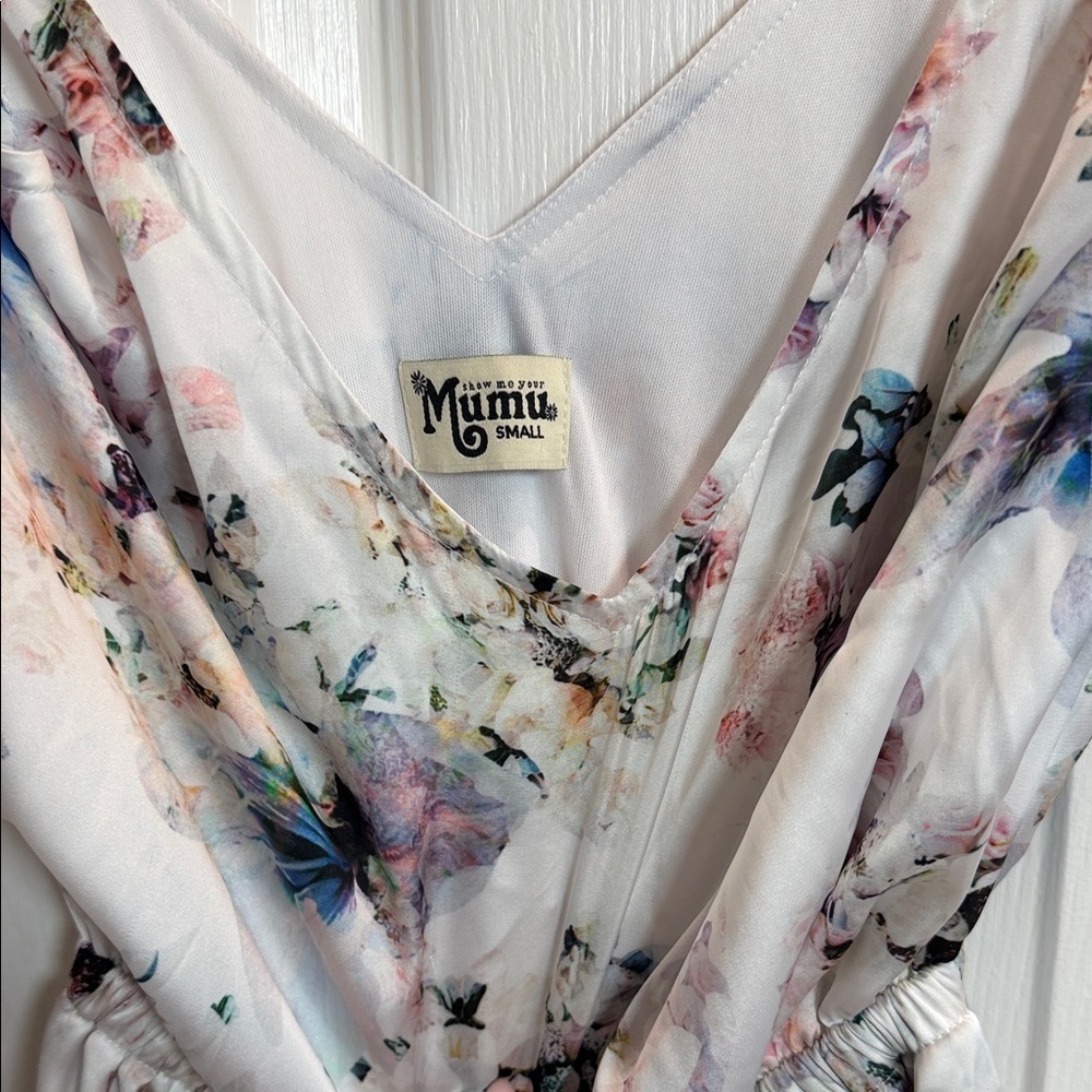 Show Me Your Mumu White Floral V-Neck Dress with Pastel Blooms